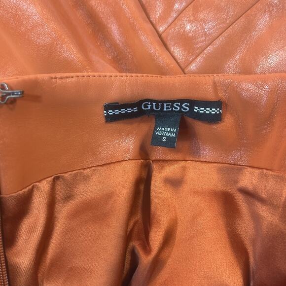 Guess Rosalba orange faux leather mini skirt, size small - Picture 5 of 6
